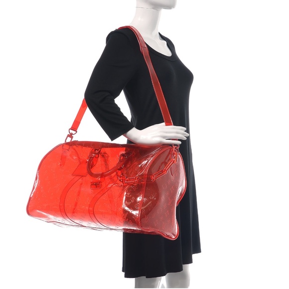 Louis Vuitton x Virgil Abloh Limited Edition Red Monogram PVC Keepall Bandouliér - Picture 7 of 14